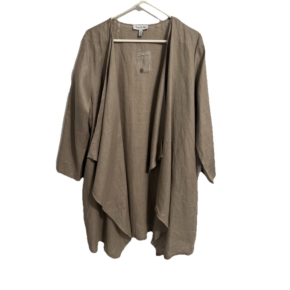 Time For Me Size Large Linen Brown Women's Cardigan Drape Longline Lagenlook